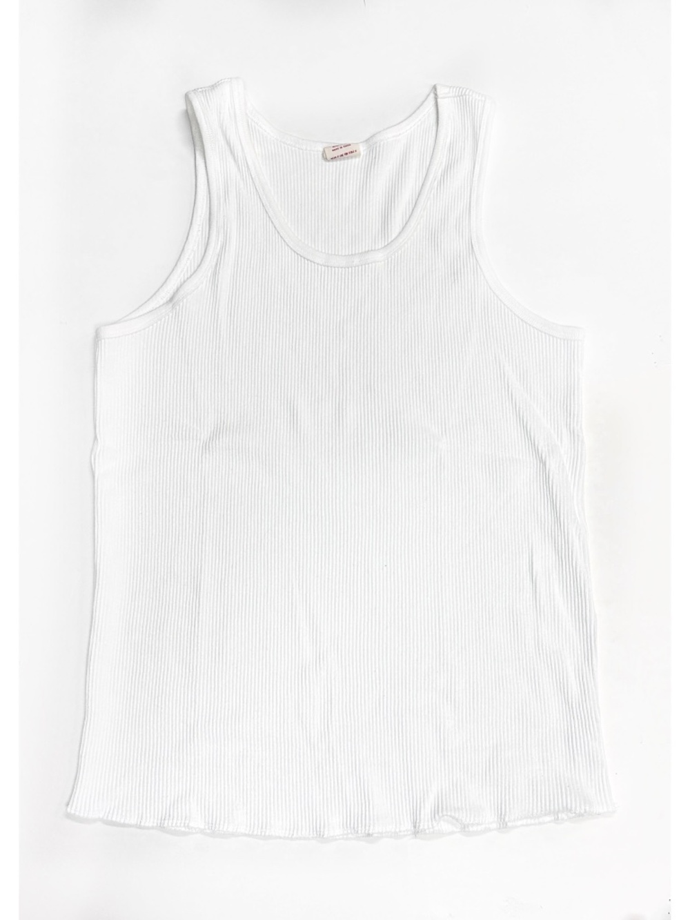 NON STOCK Men's Large White Cotton Tank Top Slim Fit Casual Ribbed Sleeveless